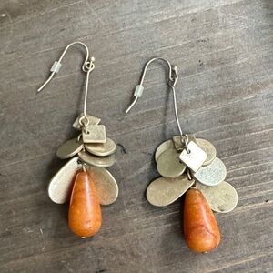 Chico's Gold-Tone Cluster Earrings with Brownish Orange Teardrops